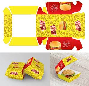 Wadah <span class=keywords><strong>Burger</strong></span> cangkang kerang kaku makanan kertas putih Kraft sekali pakai portabel untuk kemasan makanan bungkus Glossy Matt laminasi - Product Image 2