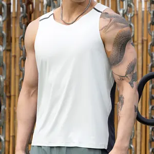 Men Singlet 100 Polyester Anti Bacterial 2 Tone Gym Tank Top Outdoor Workout Slimming Sleeveless Vest