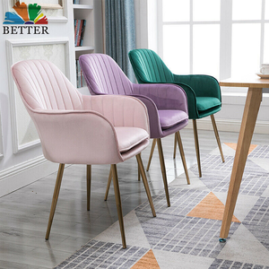 Ghế ăn kiểu Bắc Âu chân kim loại màu vàng, ghế bành bọc nhung hồng, ghế ăn trang trí phòng khách, phòng ăn - Product Image 1