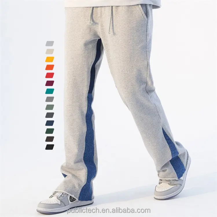 Wholesale Custom Blank Oversized Flared Sweatpants Hip Hop Casual Cotton Colorblocked Wide Leg Jogger Mens Flare Pants
