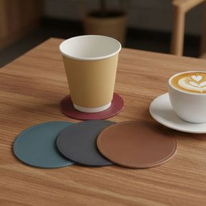 10cm Genuine Leather Reusable Coasters & Cup <b>Mats</b> for Coffee Home Office Kitchen <b>Bar</b> Tables-Classic Design - Product Image 1