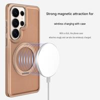 Produk Terlaris Casing Ponsel Kulit PU Pengisian Daya Magnetik Nirkabel untuk Samsung S22 S23 S24 S25 S26 Ultra 360 Stand Anti Benturan