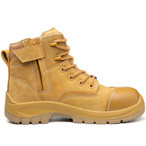 Botas de trabajo de seguridad de cuero DSF53 para hombre, botas tácticas color canela resistentes para exteriores, suela antipinchazos - Product Image 2