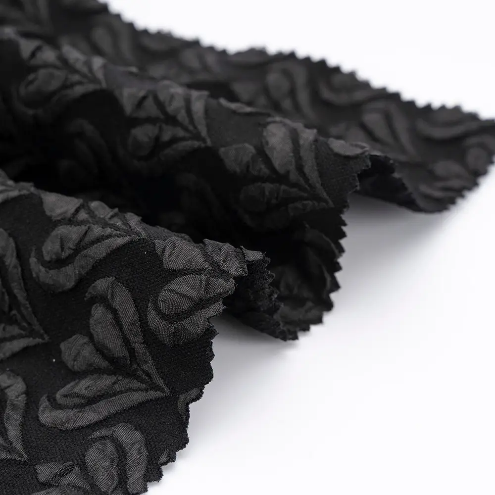 ABAYA kumaş üretici tedarik yeni tasarım müslüman bayan elbise için 100% Polyester jakar kore siyah Dubai Abaya kumaş