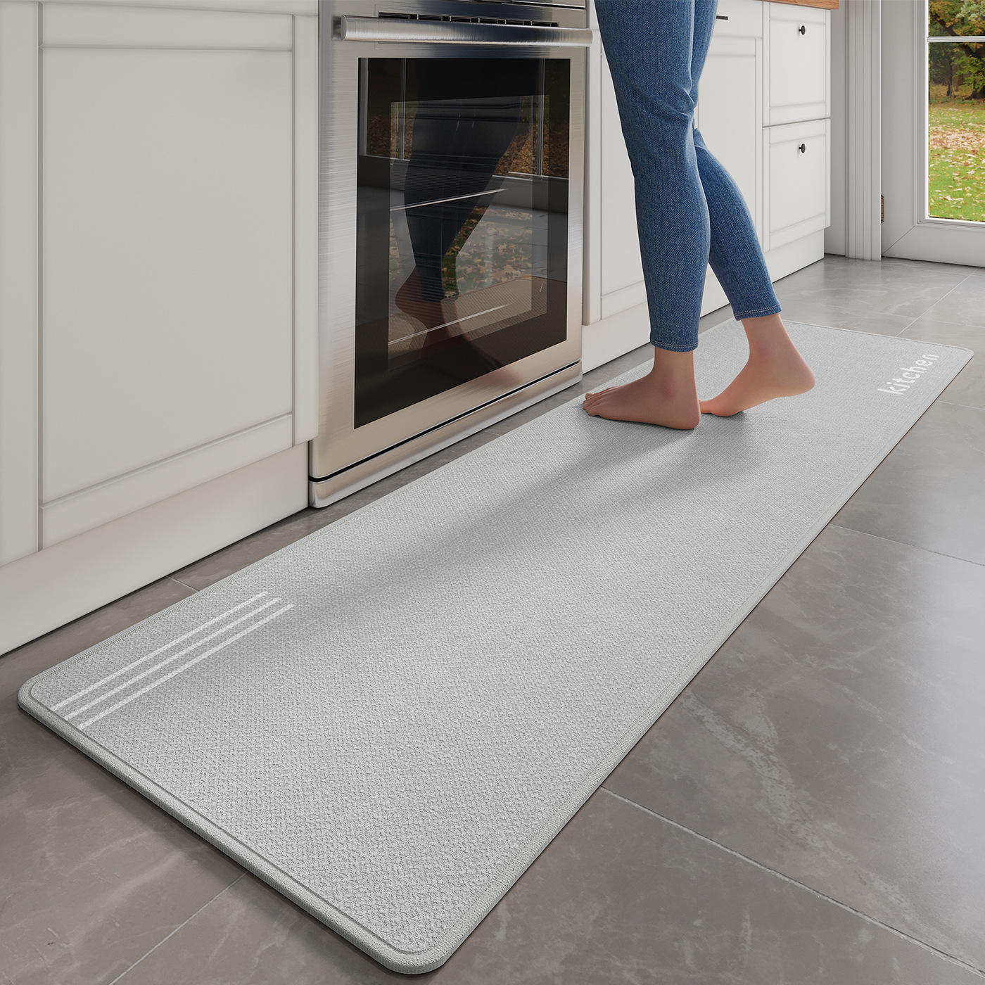 Suela de goma de lino - cocina pequeña gris