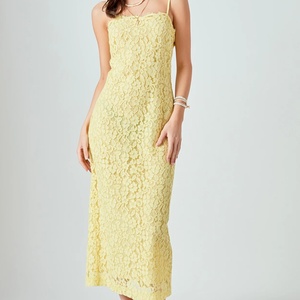 Vestido Midi Casual de Verano con Cuello Cuadrado, Estampado Floral, Columna con Encaje Bordado y Diseño Calado, Largo Midi ODM - Product Image 1