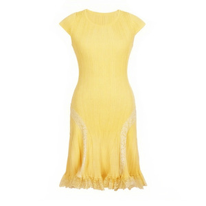 2025 estivo nuova moda lavorato a <span class=keywords><strong>maglia</strong></span> a manica corta abito corto <span class=keywords><strong>in</strong></span> pizzo floreale abiti Casual blu Slim - Product Image 4