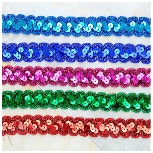 Bán buôn hiệu suất thanh lịch trang trí khiêu vũ dân tộc trang phục phụ kiện màu đỏ màu xanh lá cây sequin sóng ren hình chữ S hạt hàng may mặc - Product Image 2