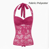 Vente en gros Personnalisé Rose vif Dentelle transparente Top Cami Halter Vintage Y2K Body Cami Bustier Froncé Tricoté Respirant Direct Usine