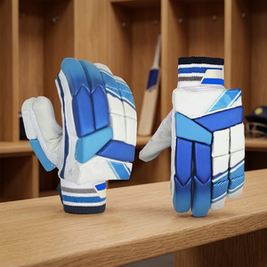 Professional <b>Cricket</b> Batting Gloves Adult Leather Palm Finger Protection High Grip Practice Match Sports Gloves <b>White</b> Blue - Product Image 3