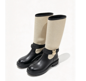 Botas de Invierno Negras y Beige, Botas Altas hasta la Rodilla con Hebilla, Impermeables, Punta Redonda, Calzado para Clima Frío, MOQ Bajo, OEM, ODM - Product Image 5