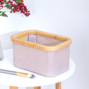 Desktop Storage <b>Box</b> 6-10L Eco-Friendly Fabric With Bamboo Frame For <b>Makeup</b> And Snacks - Product Image 2