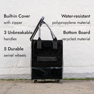 बड़े काले पुनः प्रयोज्य रोलिंग टोटे रोलिंग शॉपिंग बैग के साथ पहियों वाले टोटे फोल्डिंग किराने कार्ट कस्टम लोगो बैग - Product Image 2