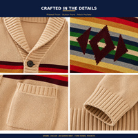 Suéter Cárdigan con Cuello Chal para Hombre, 100% Poliéster, Jacquard Geométrico a Rayas, Botones al Frente, Ropa de Punto de Invierno, Venta al Por Mayor