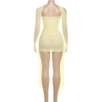 Robe moulante sexy personnalisée en tissu plissé, robe de soirée décontractée noire à manches longues, mini robe de soirée pour femmes, ensemble de robes de soirée