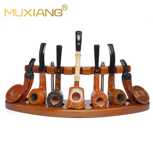 Muxiang 7 Position <b>Fan</b> Shaped Pipe <b>Stand</b> Walnut Wood Base Tobacco Pipe Display Rack - Product Image 1