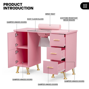 Nail salon - Nail table - Single-person nail workstation with wrist support - Vacuum cleaner - Moving glass nail table - Product Image 2