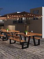 Ensemble de mobilier de jardin en fer : Banc de parc, table et chaises avec dossiers, design minimaliste et moderne
