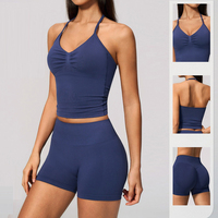 Ensemble de sport sans couture, haute élasticité, séchage rapide, avec coussinets de poitrine, débardeur de yoga dos élégant et short taille haute galbant les hanches