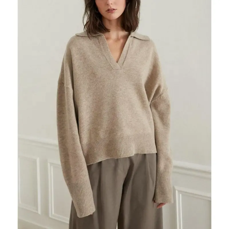 Tong Sheng-suéteres de mohair de lana de alpaca para mujer, suéter personalizado de punto, polo, cuello en v, lana merina, Cachemira