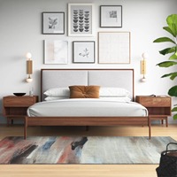 Ensemble de chambre à coucher 3 pièces en MDF très vendu en usine, lignes épurées avec cadre de lit en bois, 2 tables de chevet, assemblage facile