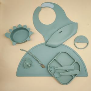 Juego de vajilla de silicona para bebé recién nacido, platos de alimentación, alfombrilla antideslizante de dibujos animados, juegos de cena - Product Image 3