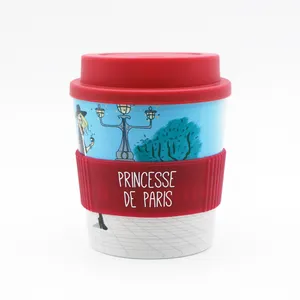 来样定做250毫升可重复使用的塑料咖啡杯便携式小拿它去咖啡杯带盖和硅胶套吸管杯