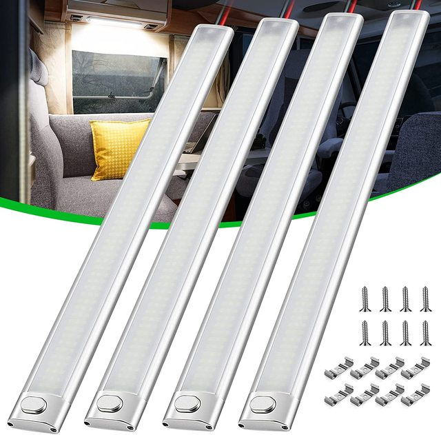 12v LED Interior Light Bar 15.4IN 168LEDs 1700LM 10W DC 12v Volt Led Strip Lights With Switch for Enclosed Cargo Trailer Car