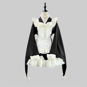 Japanese Style Lolita Maid Dress Black Polyester Women's Cosplay Costume With Wood Ear Edge And Ruffles - Product Image 1