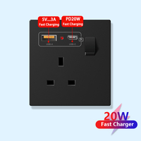 Interrupteurs muraux universels noirs 1/2/3/4 voies, panneau PC, prises électriques intelligentes à charge rapide USB Type-C double 3 broches, norme britannique 20W