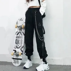 Pantaloni Cargo da donna 2021 pantaloni Harem tasche Punk di moda pantaloni Jogger con catena Harajuku elastici vita alta Streetwear