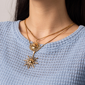 Collar de Cadena de Hueso de Serpiente con Colgante de Sol Geométrico de Acero Inoxidable Chapado en Oro de 18K para Mujer, Estilo Vintage, Ajustable - Product Image 2