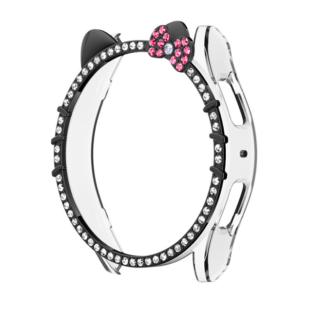 PC Case for Galaxy Watch 5 6 7 40mm/44mm Luxury Anti-fall KT Cat Single Diamond Hollow Protective Shell Case