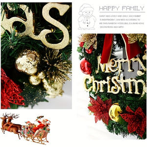 Db 24 Inch Red Pvc Christmas Wreath With Deer Berries Flowers Bowknot Bells Door Window Decorative <b>Garland</b> Outdoor Traditional S - Product Image 5