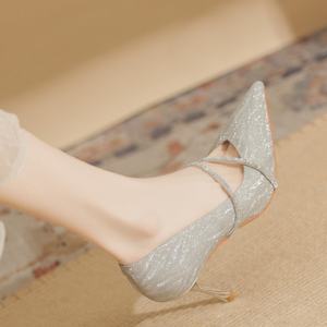 Zapatos de Tacón Alto de Estilo Francés para Mujer, con Diseños de Cristales y Diamantes, de Piel Auténtica, Elegantes, para Bodas de Verano - Product Image 4