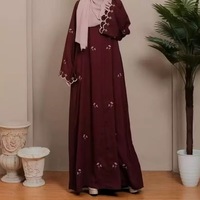 AWAIS HOUSE Robe longue ethnique moyen-orientale pour femme, grande taille, légère, faite à la main, ornée de perles et de paillettes, en polyester, à manches longues, coupe haute