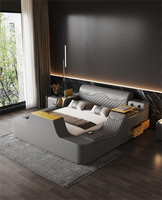 Lit TV intelligent multi-usages pour chambre à coucher avec petit réfrigérateur, porte-gobelet, chaise de Massage, tiroirs