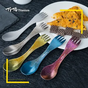 TitO Spork Đi Bộ Đường Dài Du Lịch Dao Kéo Cắm Trại Titan Spork Tùy Chỉnh Ultralight 2 Trong 1 Ngoài Trời Thực Phẩm Cấp Dao Cho Cắm Trại