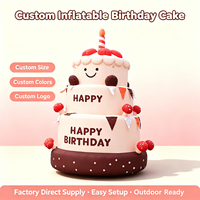 Modèle de gâteau d'anniversaire gonflable personnalisé en tissu Oxford avec éclairage LED et design souriant pour événements géants en plein air et publicité