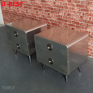 Table de chevet mobile en aluminium poli Aviator à 2 tiroirs – Meuble de chevet, table d'appoint, table de nuit - Product Image 3