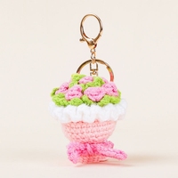 Porte-clés Bouquet de Roses au Crochet Fait Main, Pendentif Fleur en Fil Tricoté, Accessoire de Sac Adorable, Cadeau