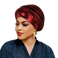 HZM-25478 Turban/Bonnet multi-couches à bordure exagérée pour femmes musulmanes africaines, idéal pour les mariages