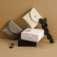 Boîte à bijoux personnalisée avec logo, boîte à bijoux en papier avec tiroir, emballage pour bague, ensemble de pochettes en microfibre, emballage avec sac en papier, carte de remerciement