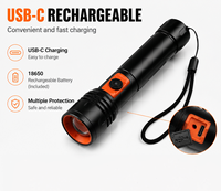 Lampe torche tactique portable USB-C avec zoom, laser blanc LED, faisceau réglable, en aluminium, rechargeable, pour la randonnée