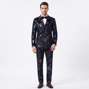 Vestido de noche Traje de <span class=keywords><strong>hombre</strong></span> Británico de doble botonadura Bordado floral Impreso Rendimiento Traje DE BODA Hombres - Product Image 6