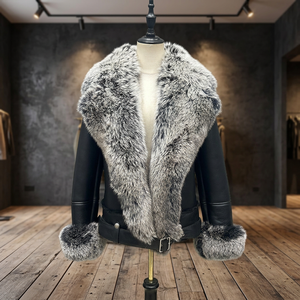 Meilleure veste formelle pour femme 2025 en cuir de mouton véritable gris anthracite, anti-plis, avec fermeture éclair et motif floral, respirante pour l'hiver - Product Image 3