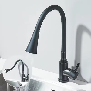 Robinet mitigeur de cuisine en acier inoxydable monotrou direct d'usine robinet monté sur le pont moderne mitigeur noir robinet de cuisine gastronomique - Product Image 3
