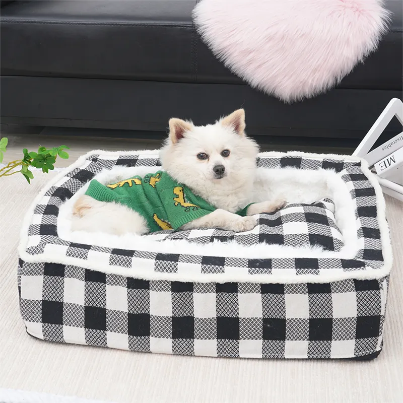 Feierliches klassisches Tartan gemütliches Hundebett langes plüsch verdicktes weiches Hundebett luxuriöses weiches Katzennest Haustierbett Hund Produkte