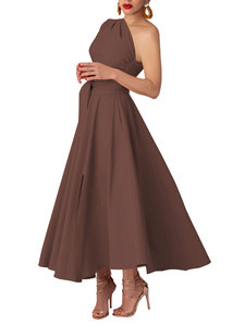 IStapromo Regalos: Vestidos de Verano de Tallas Grandes para Mujer, Casuales, Sin Mangas, Cuello Asimétrico, Color Sólido, Cintura Alta, Línea A, Maxi, ¡Venta Caliente! - Product Image 3