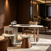Ensemble de table à thé en bois massif contemporain avec tabourets, chaise, meubles de réception pour la maison, la villa, l'hôtel, le bureau